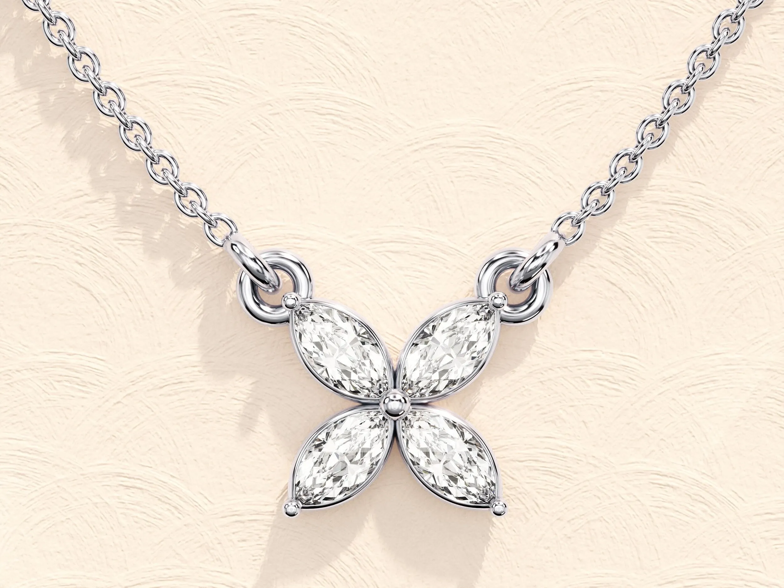 0.40 TCW Marquise Moissanite Diamond Clover Pendent Necklace