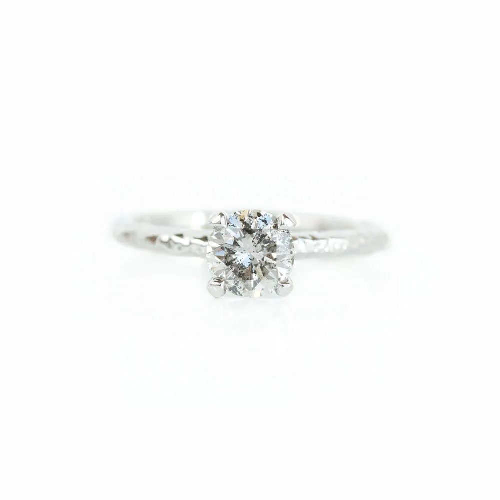 0.86ct Vintage Diamond- Salt and Pepper Diamond Evergreen 4 Prong Solitaire in 14k White Gold