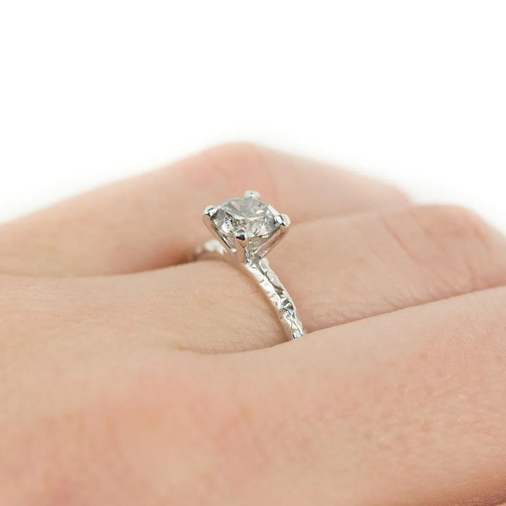 0.86ct Vintage Diamond- Salt and Pepper Diamond Evergreen 4 Prong Solitaire in 14k White Gold