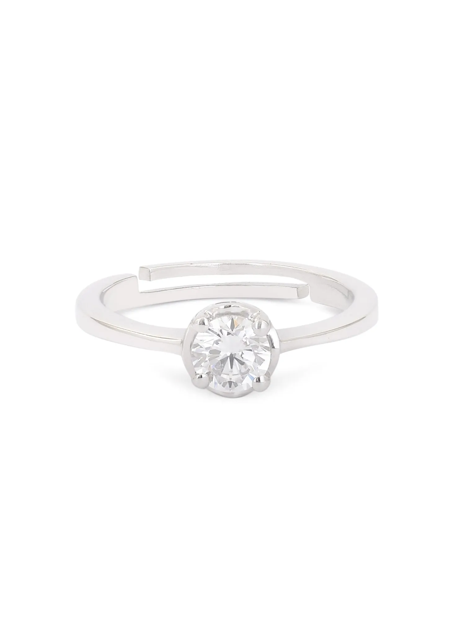 1 Carat Diamond Look Adjustable Silver Solitaire Ring