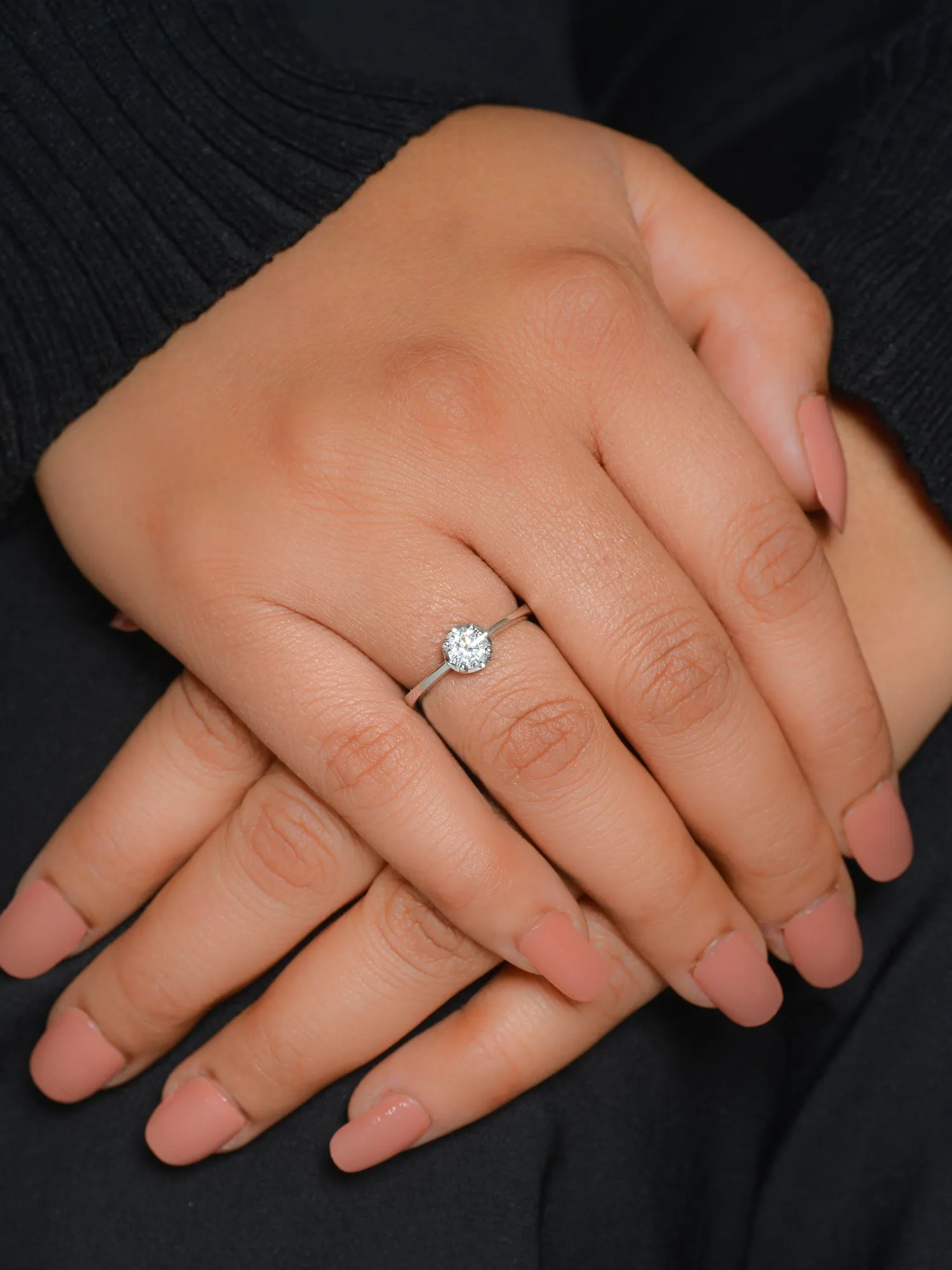 1 Carat Diamond Look Adjustable Silver Solitaire Ring