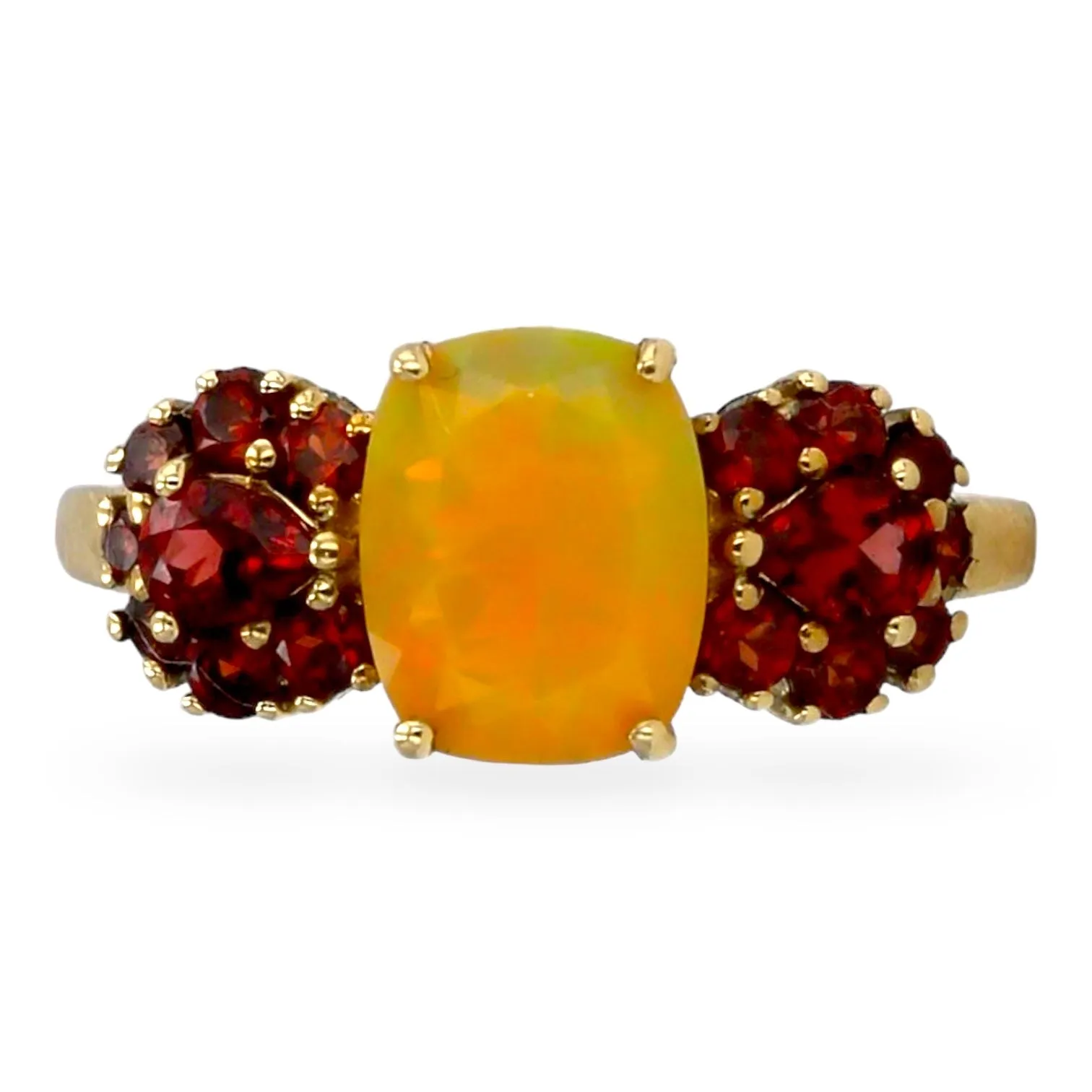 10K Yellow gold orange opal and Red garnet