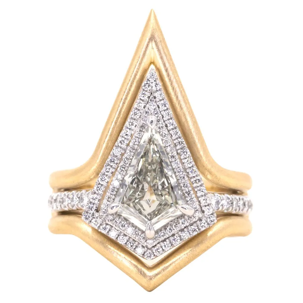 1.25ct GIA Kite Shaped Diamond Halo Platinum Ring and Jacket in 18k Yellow Gold