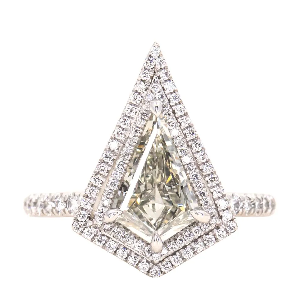 1.25ct GIA Kite Shaped Diamond Halo Platinum Ring and Jacket in 18k Yellow Gold