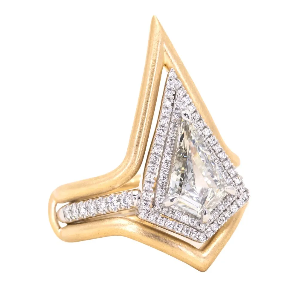 1.25ct GIA Kite Shaped Diamond Halo Platinum Ring and Jacket in 18k Yellow Gold