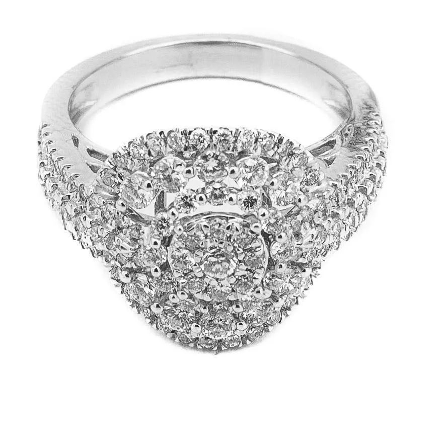 1.31CT Brilliant Engagement Diamond Ring Set in 14K White Gold W/ Round Frame