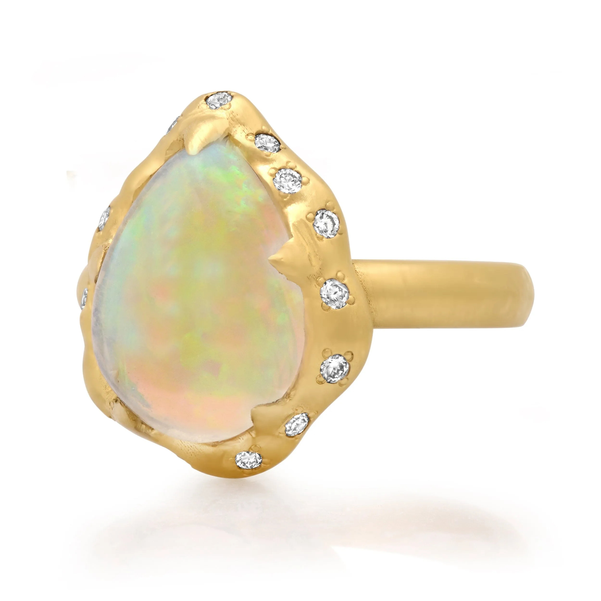 14K & 18K Pear Opal and Diamond Ring