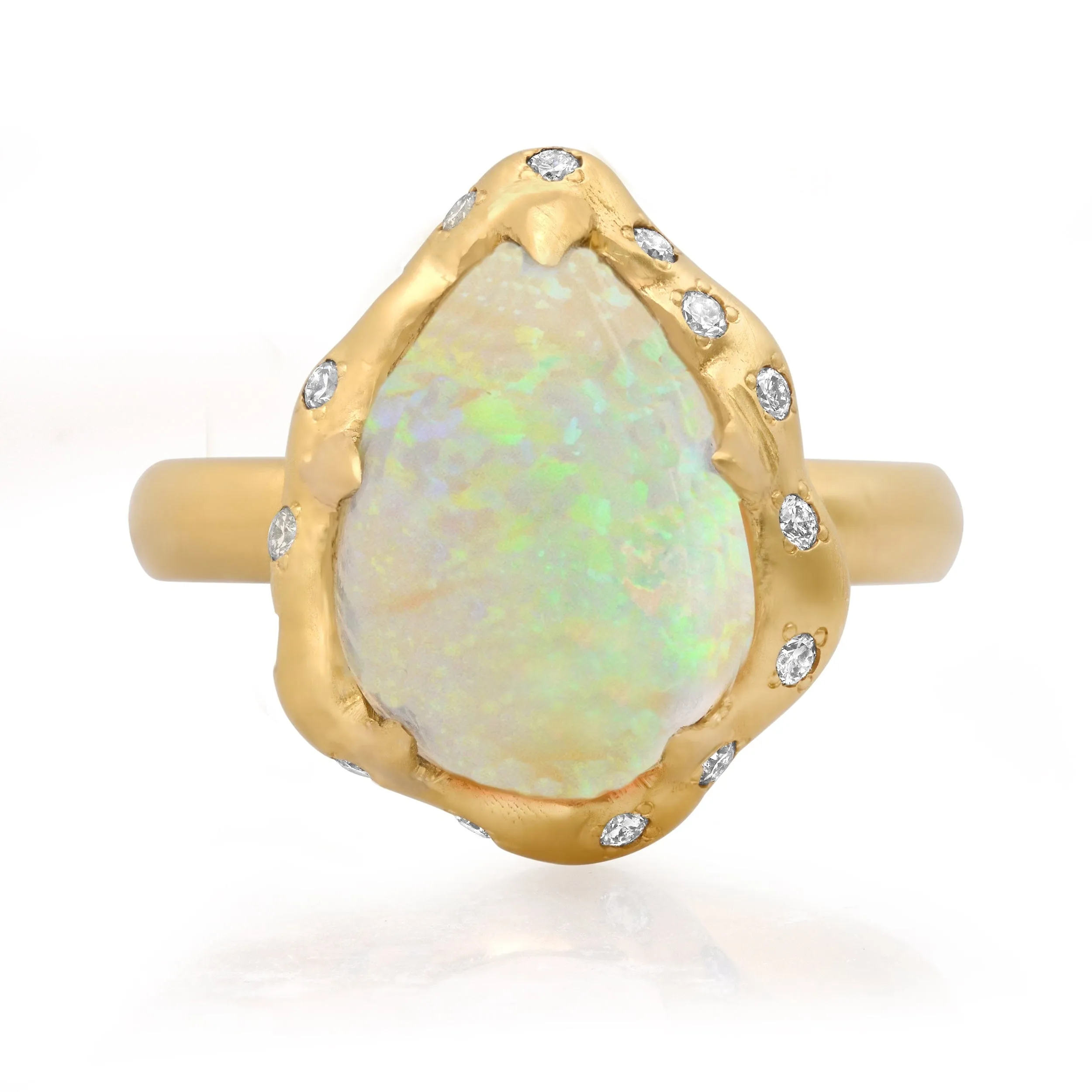 14K & 18K Pear Opal and Diamond Ring