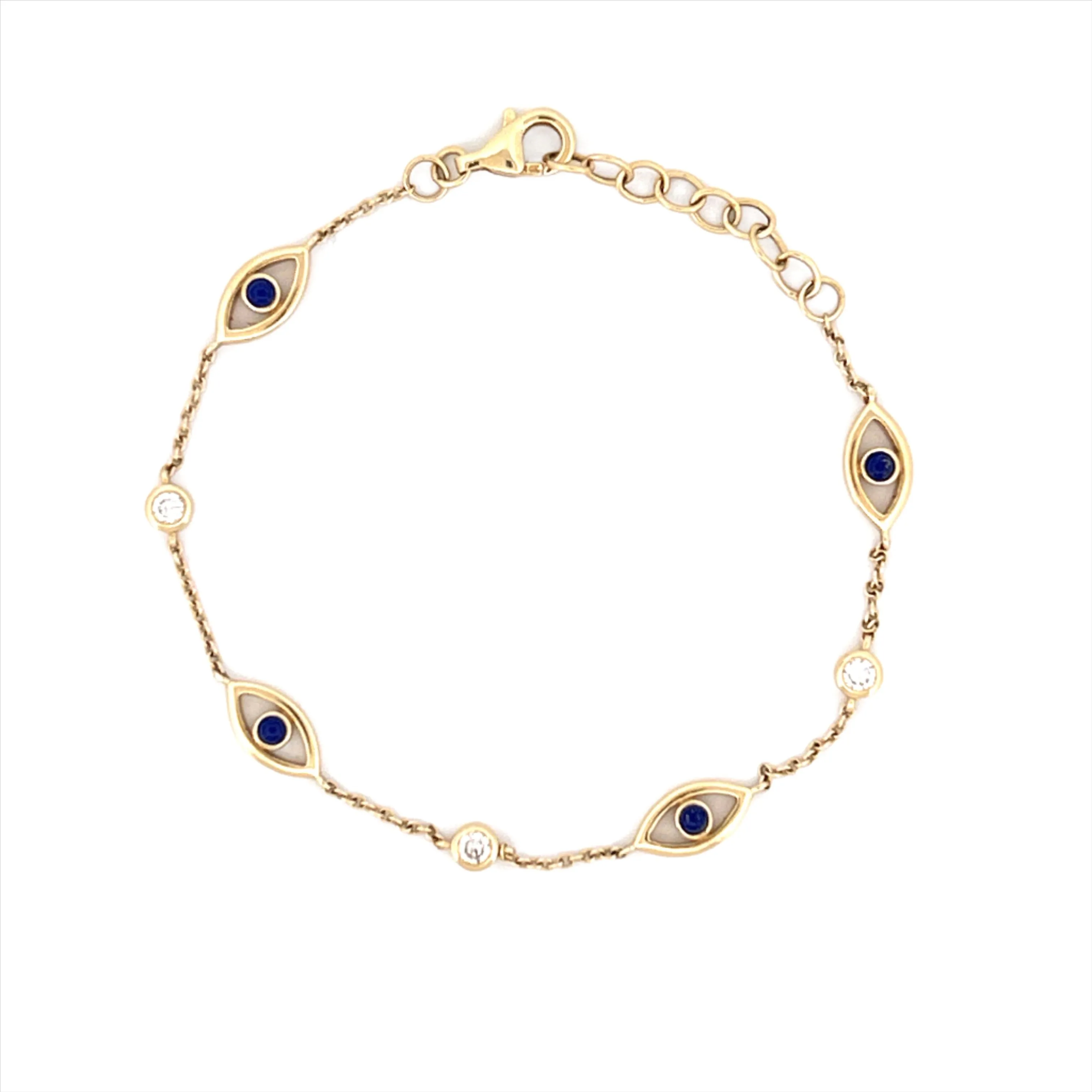 14K Gold Evil Eye and Diamond Bezel Bracelet