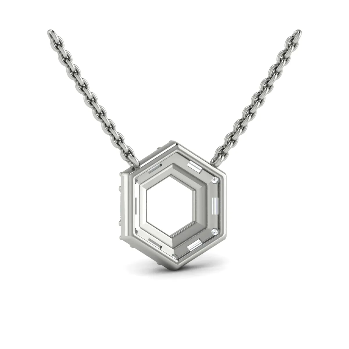 14K WHITE GOLD DIAMOND AND BAGUETTE OPEN HEXAGON NECKLACE 0.53CTW