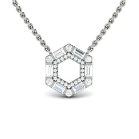 14K WHITE GOLD DIAMOND AND BAGUETTE OPEN HEXAGON NECKLACE 0.53CTW