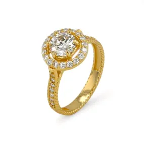 14K Yellow gold  1CT diamond halo ring-537358