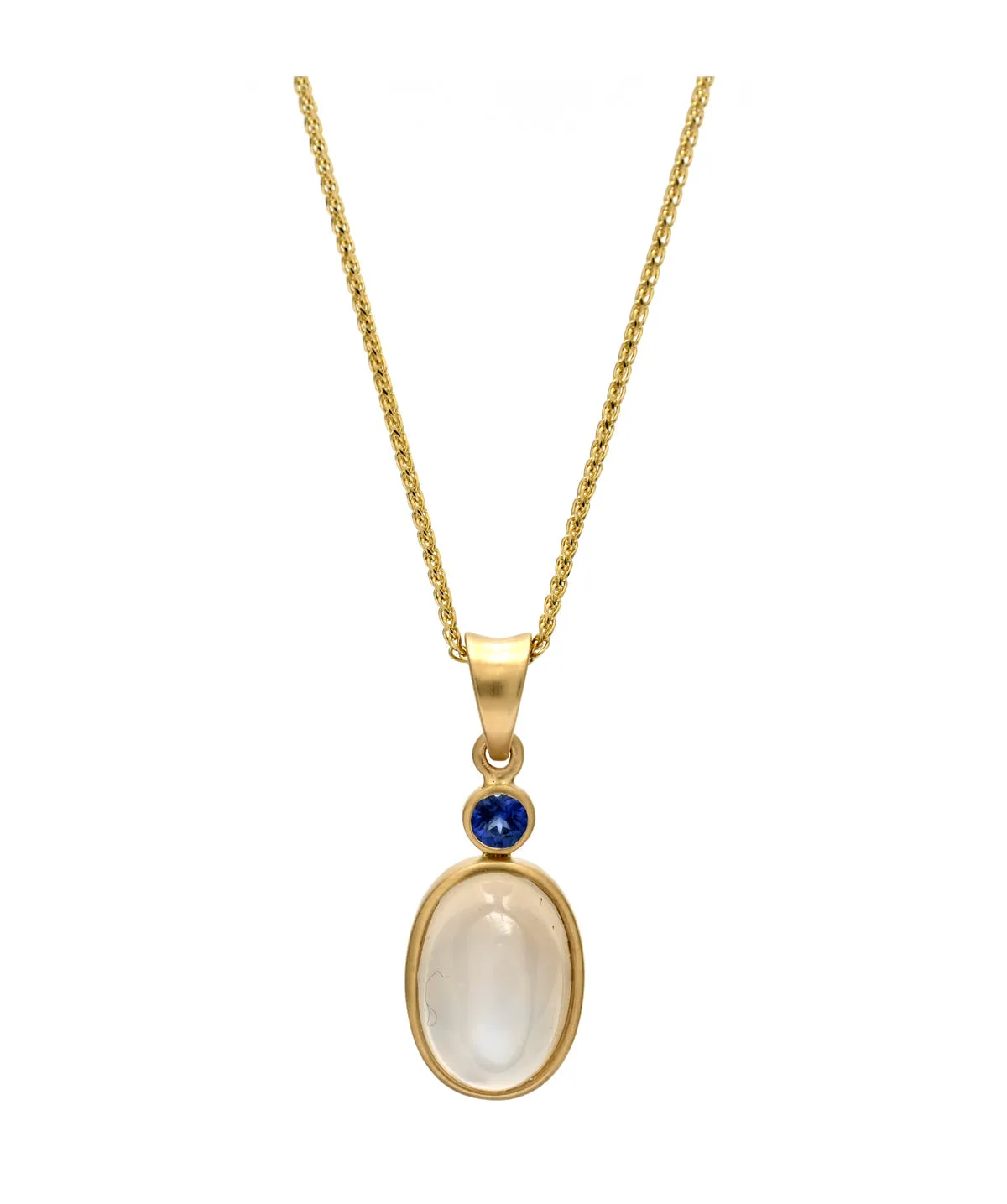 14K Yellow Gold Moonstone and Sapphire Bezel Set Pendant