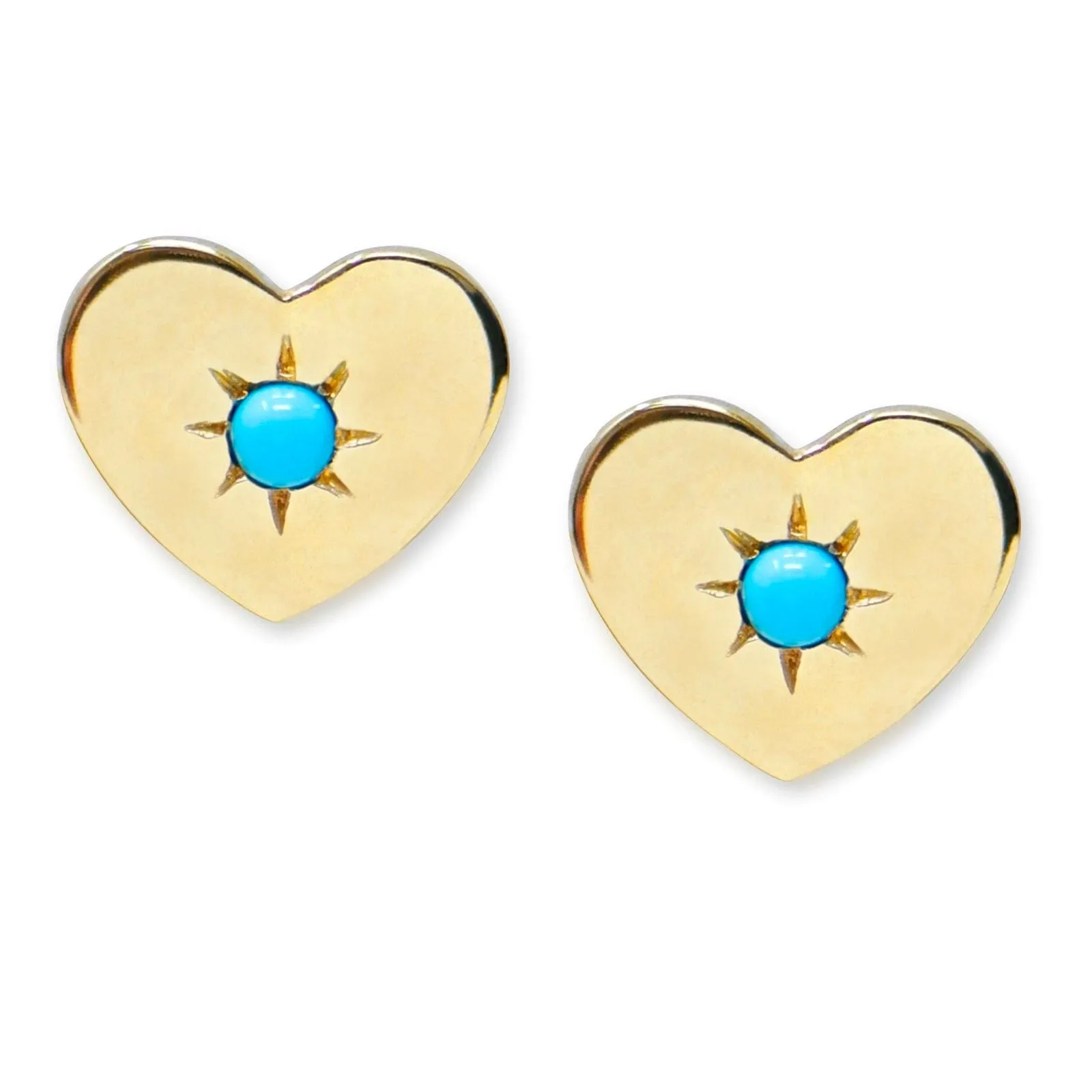 14K Yellow Gold Turquoise Heart Stud Earrings