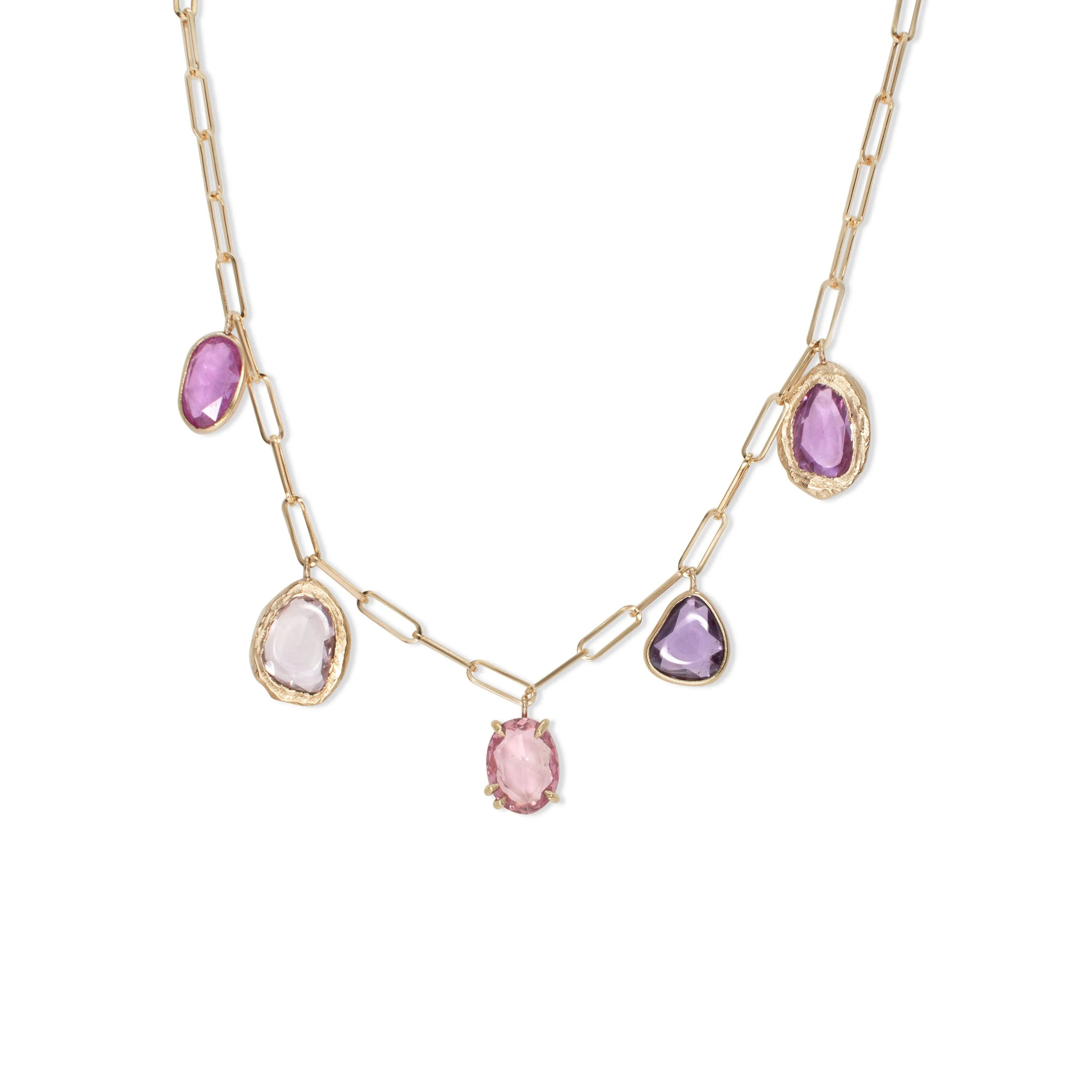 18K Five Stone Necklace in Pink Sapphire