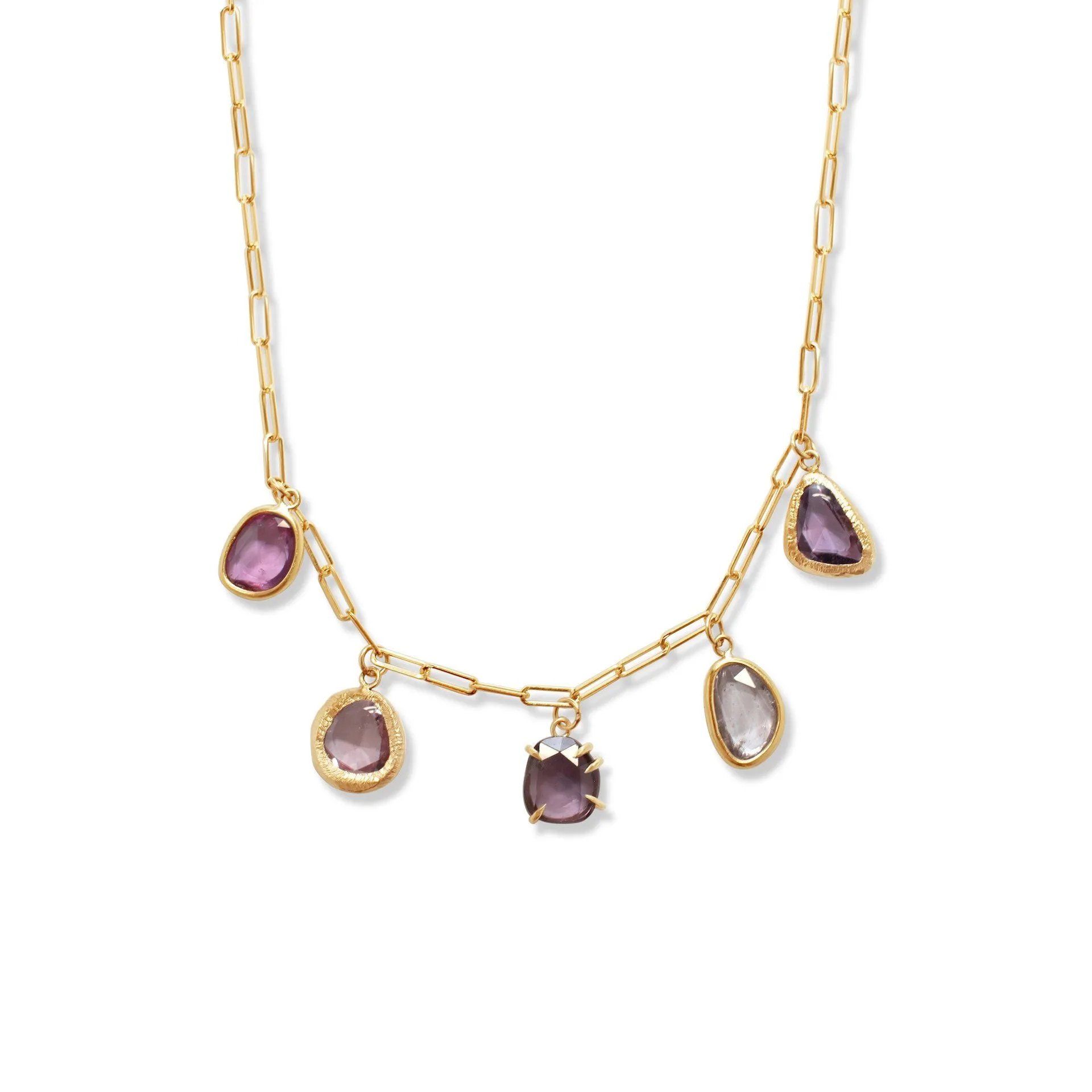 18K Five Stone Necklace in Pink Sapphire