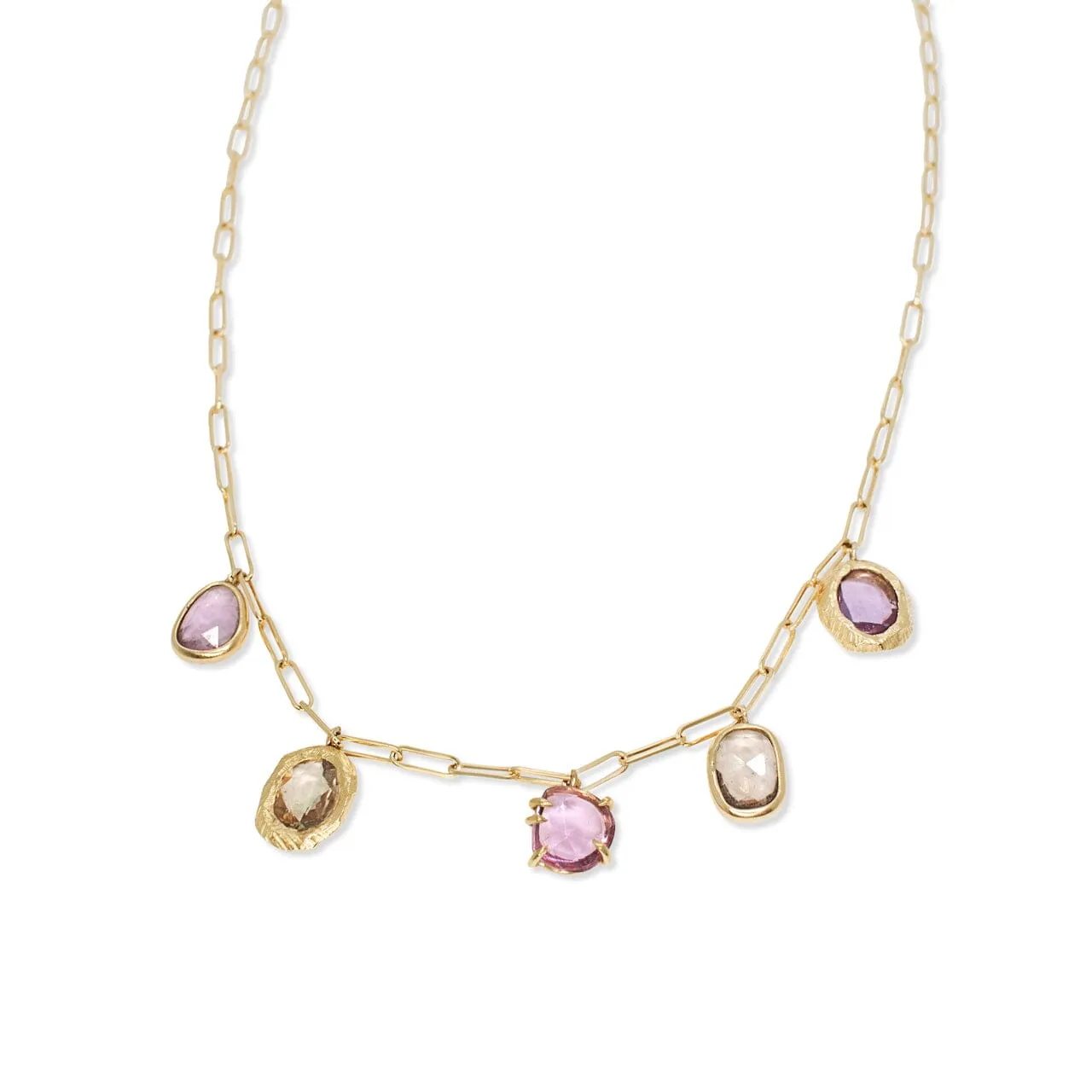 18K Five Stone Necklace in Pink Sapphire