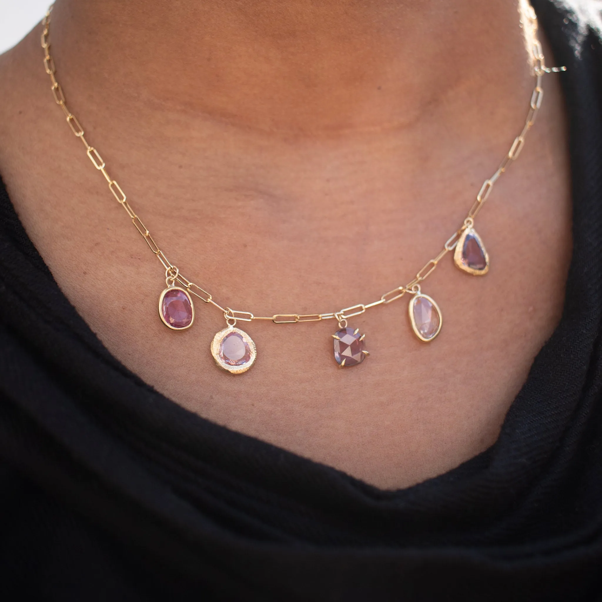 18K Five Stone Necklace in Pink Sapphire