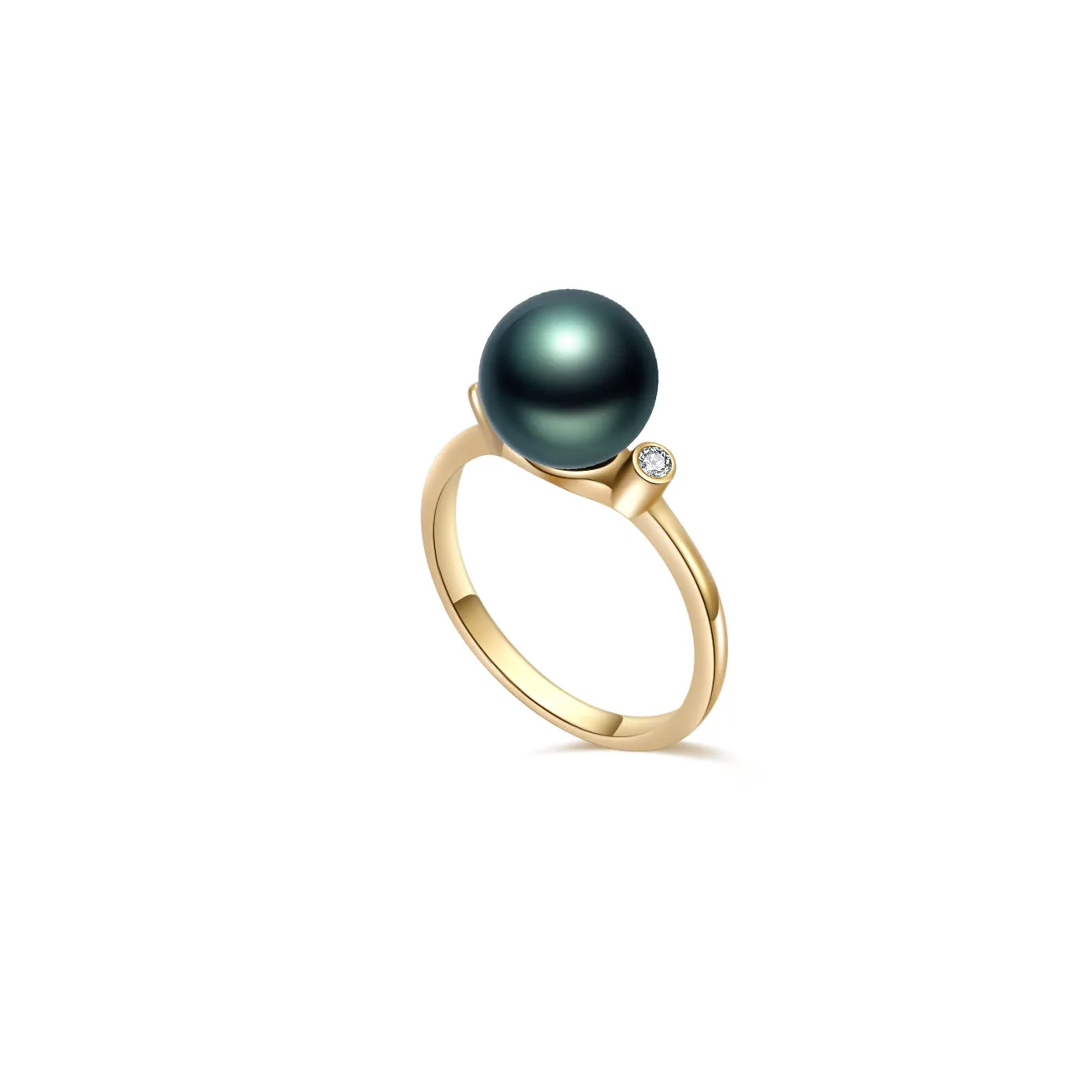 18K Solid Gold Tahitian Pearl Ring KR00070