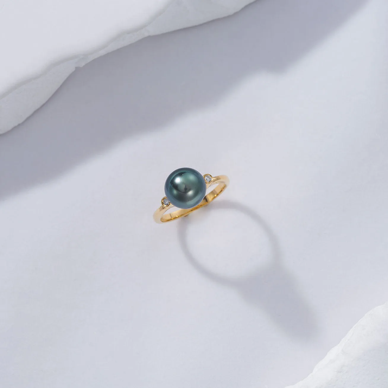 18K Solid Gold Tahitian Pearl Ring KR00070