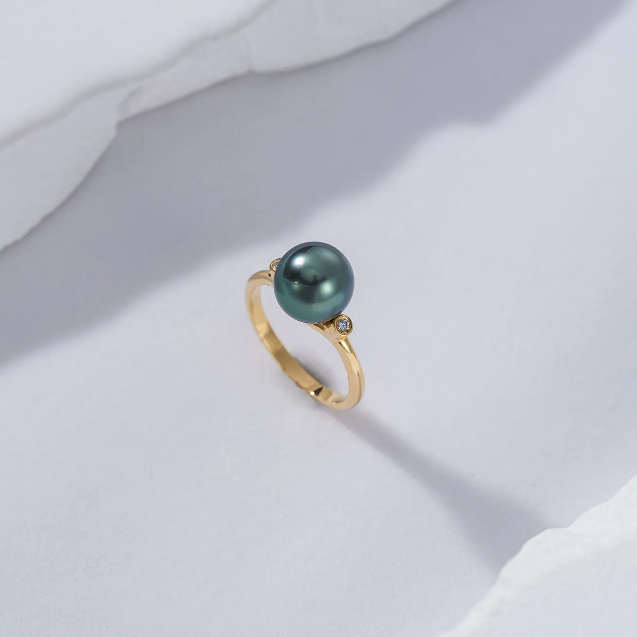 18K Solid Gold Tahitian Pearl Ring KR00070