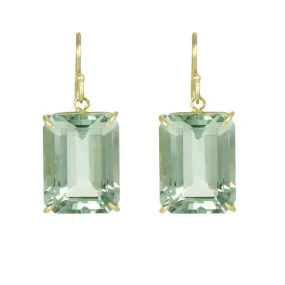 18K Yellow Gold Earring With Emerald Cut Green Amethyst