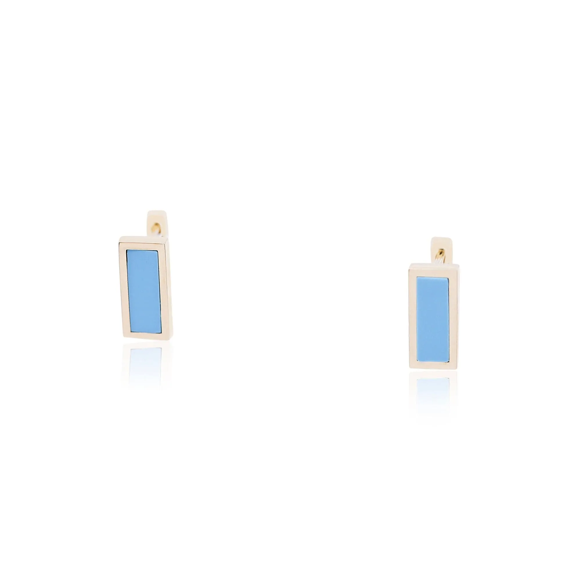 18K YELLOW GOLD SQUARE HOOP EARRINGS WITH TURQUOISE INLAY