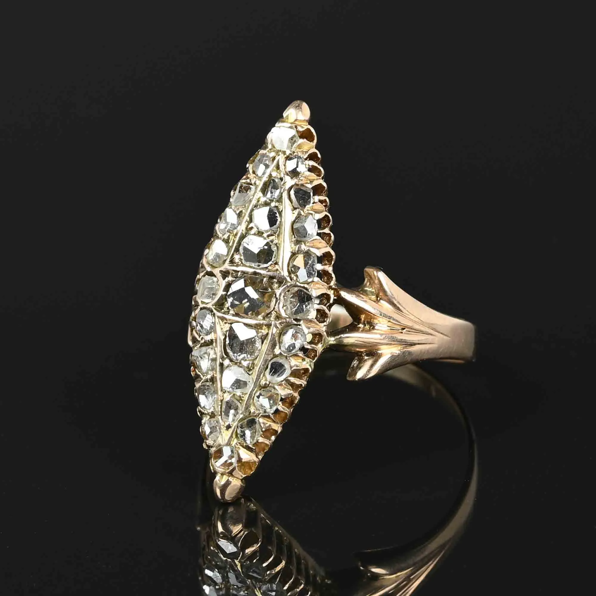 2nd Payment Antique Rose Cut Diamond 14K Rose Gold Navette Ring