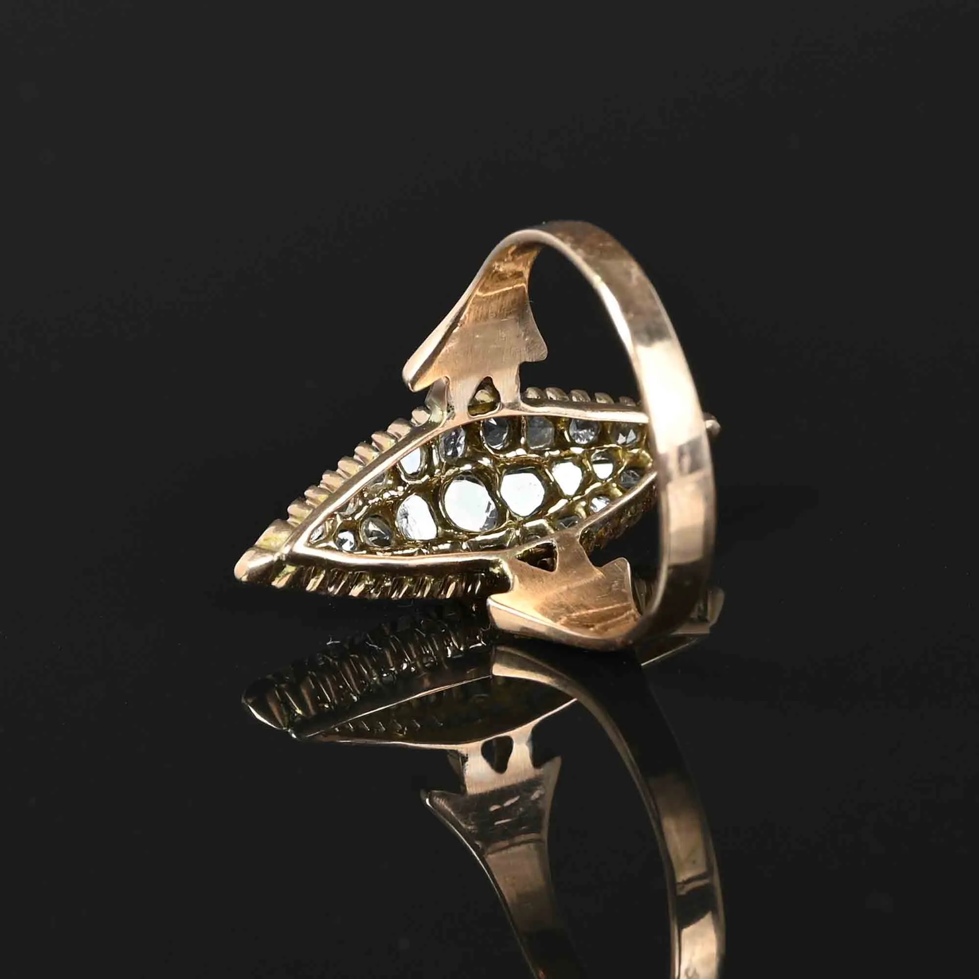 2nd Payment Antique Rose Cut Diamond 14K Rose Gold Navette Ring