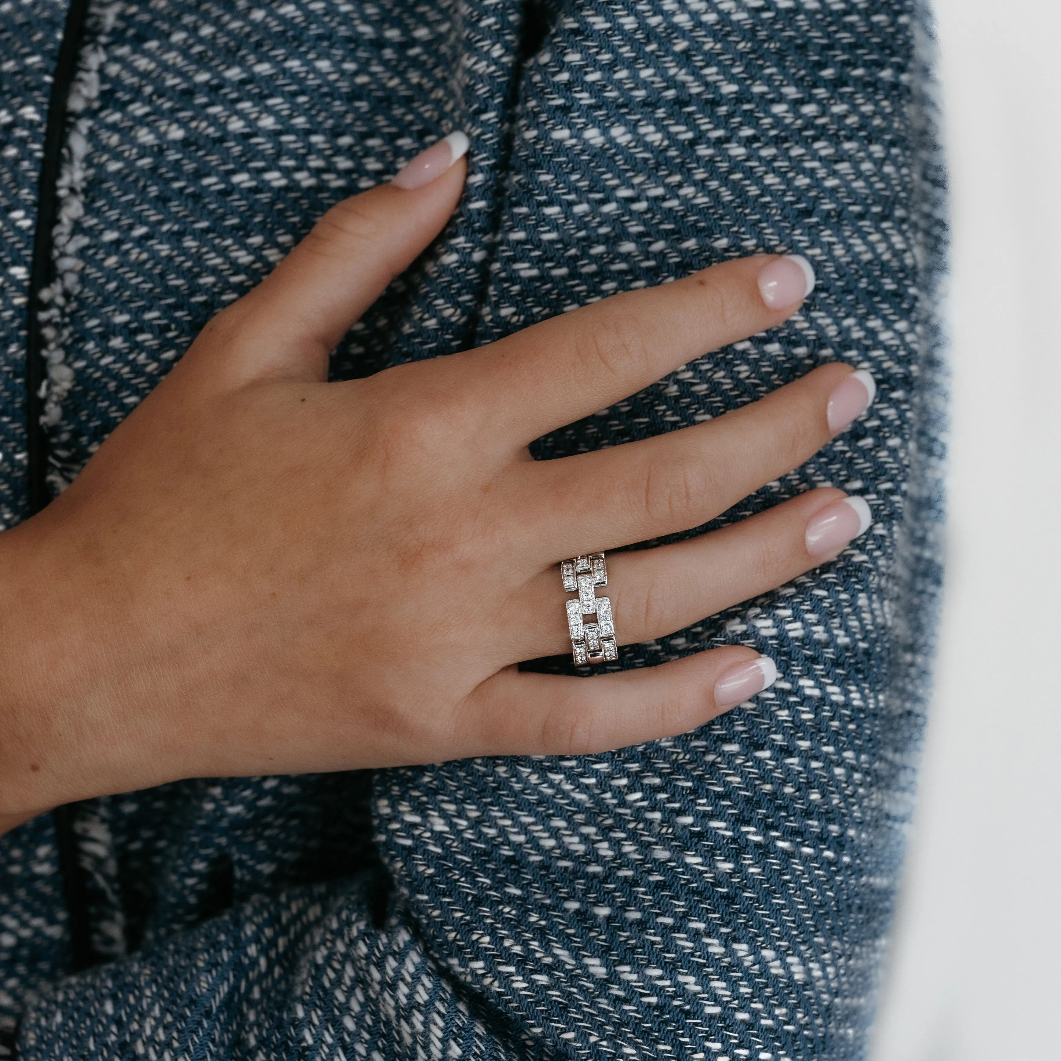 3 Row Diamond Brick Ring