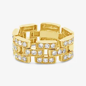 3 Row Diamond Brick Ring