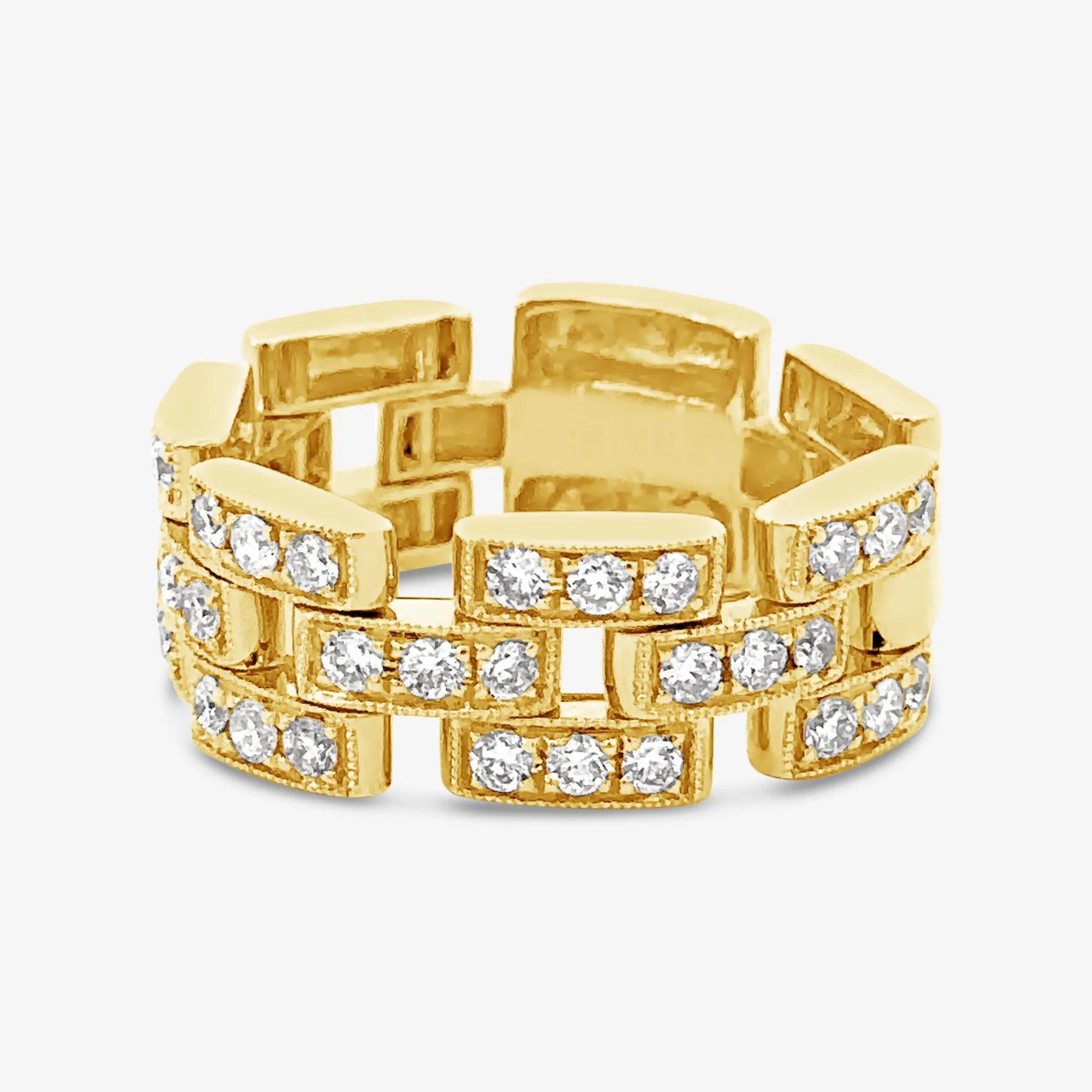 3 Row Diamond Brick Ring