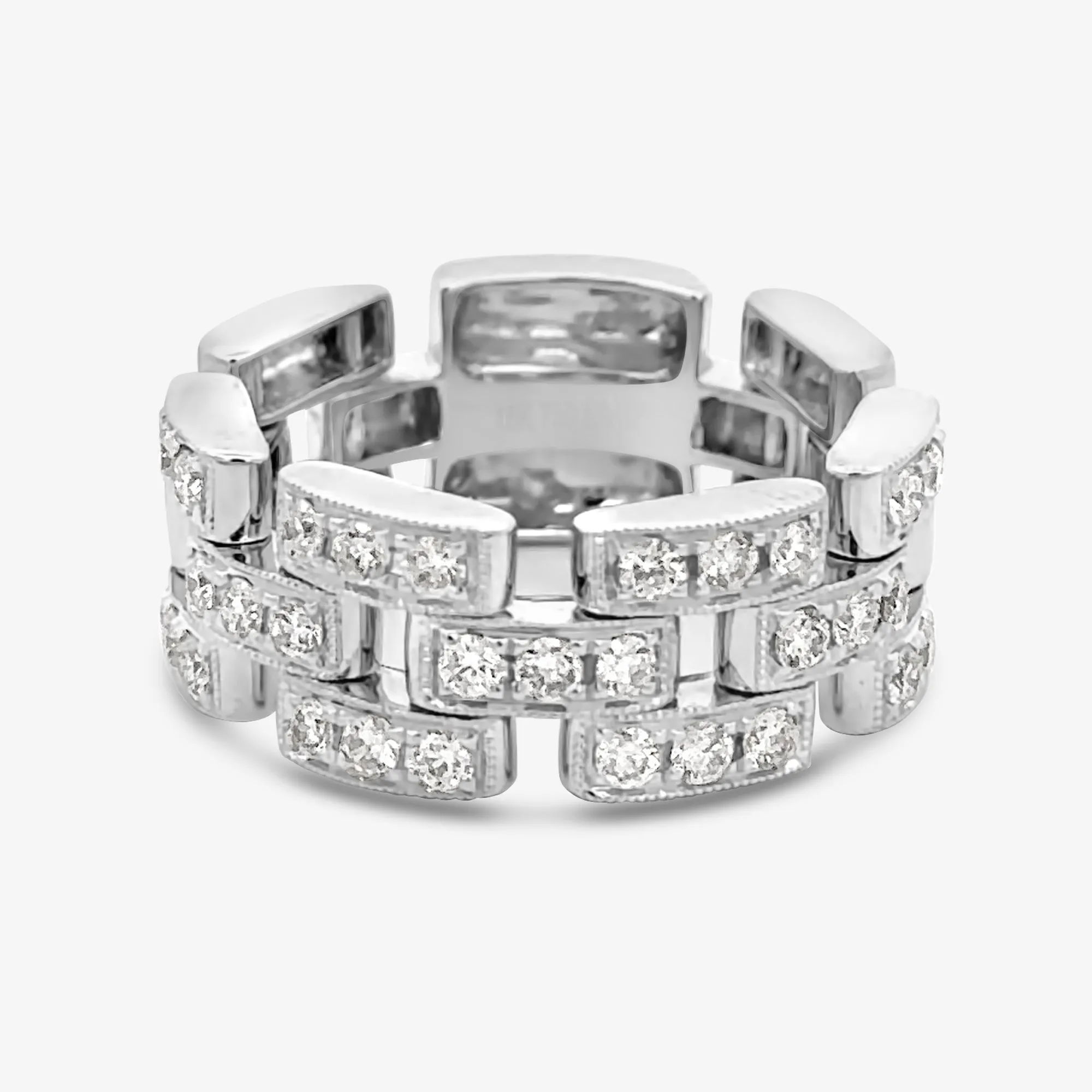 3 Row Diamond Brick Ring