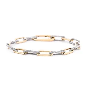 3.08ctw Diamond Paperclip Chain Bracelet - 7.5", Multi-Tone Gold