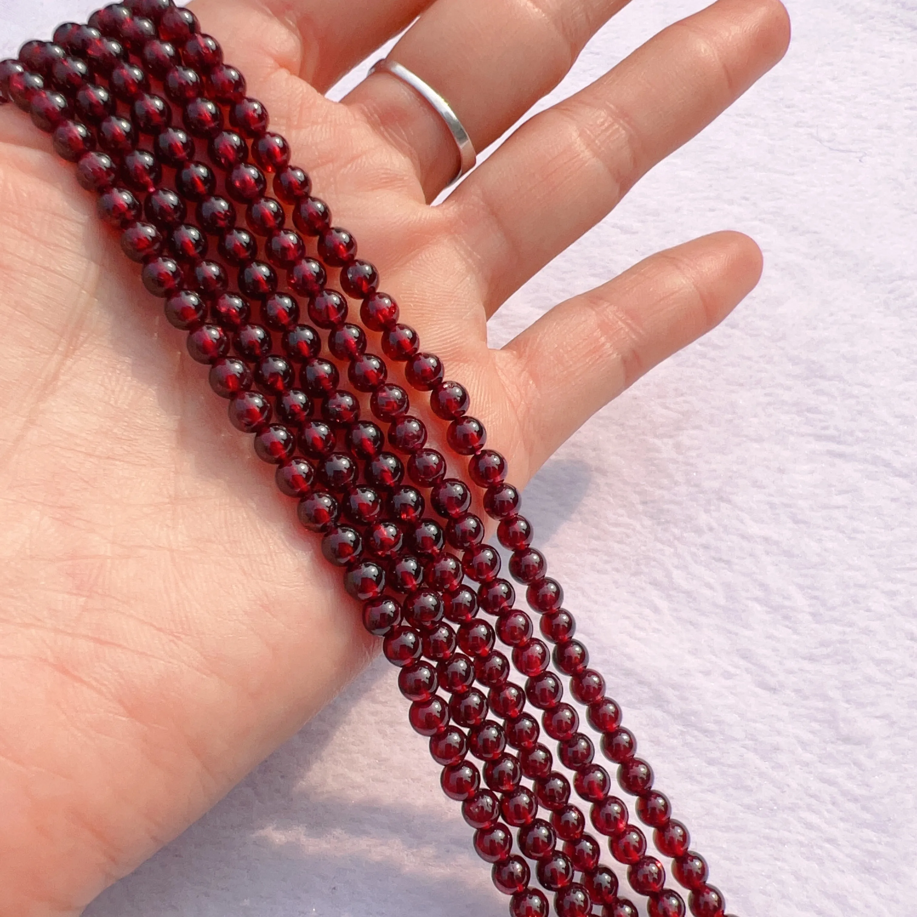 4 - 4.5mm Natural Almandine Red Garnet Round Bead Strands for DIY Jewelry Project