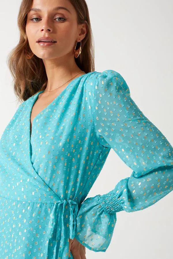 4-A0726 Sian Gold Foil Spot Dress in Turquoise