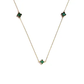 9 Carat Gold Malachite Floral Trio Necklace, Gold