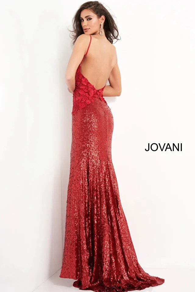 Amora | Floral Bodice Sequin Gown | Jovani 06426