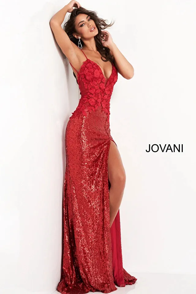 Amora | Floral Bodice Sequin Gown | Jovani 06426