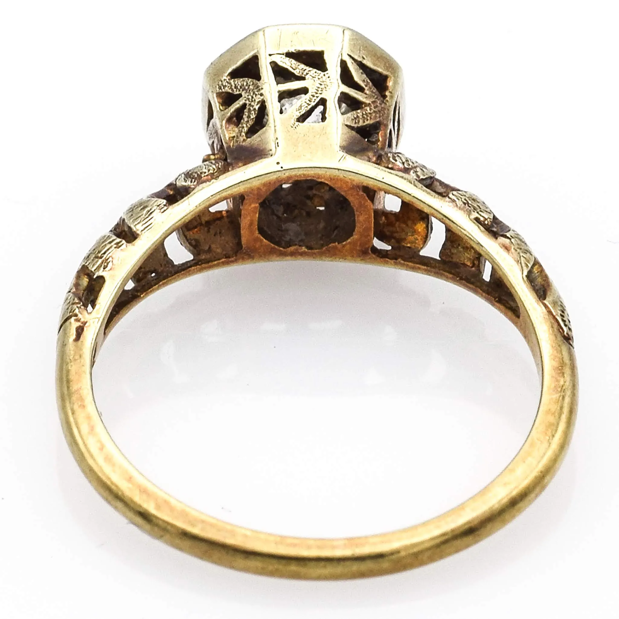 Antique 15K Yellow Gold Solitaire Old Euro Diamond Band Ring