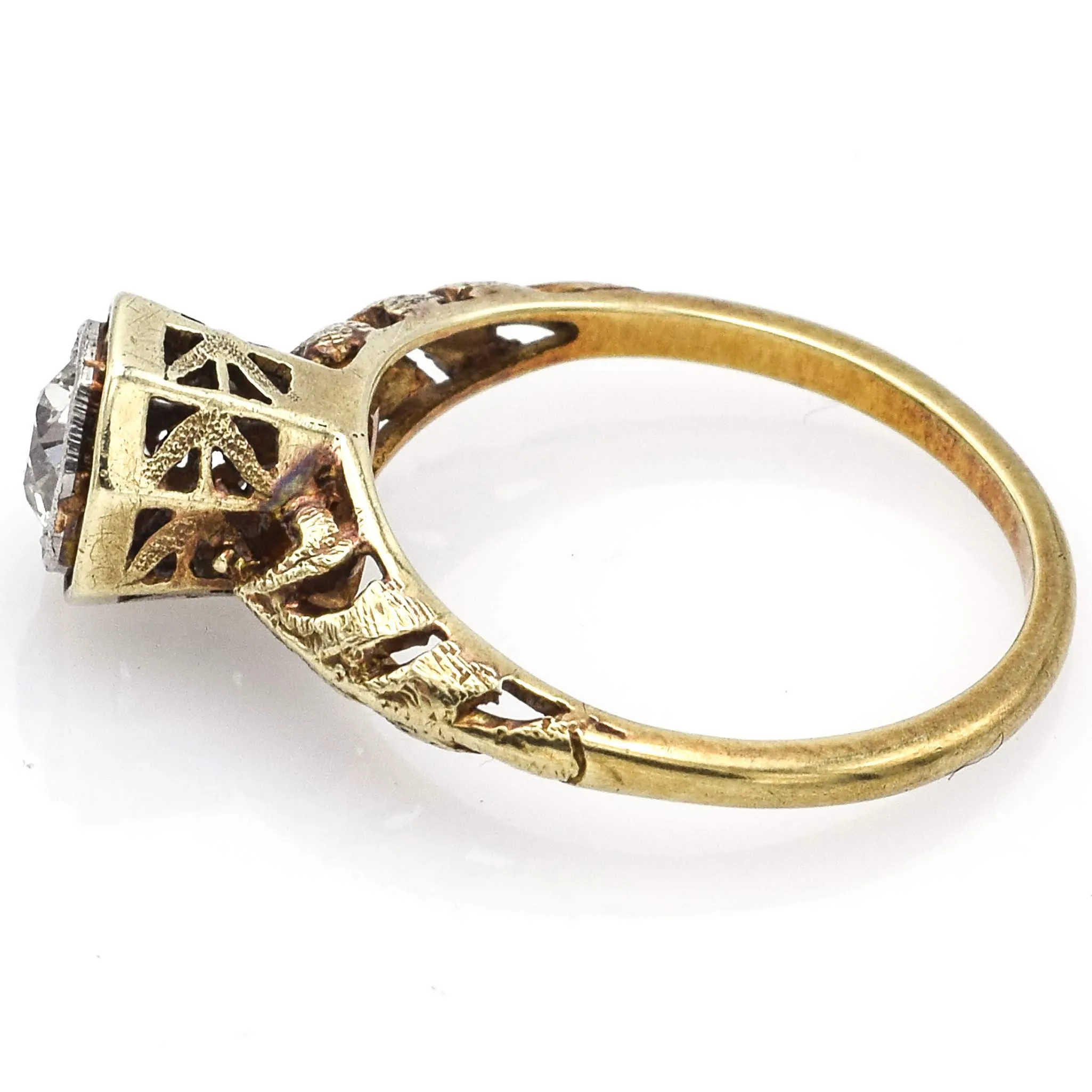 Antique 15K Yellow Gold Solitaire Old Euro Diamond Band Ring