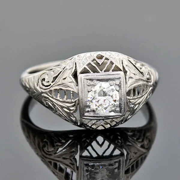 Art Deco Platinum/18kt Diamond Engagement Ring 0.35ct