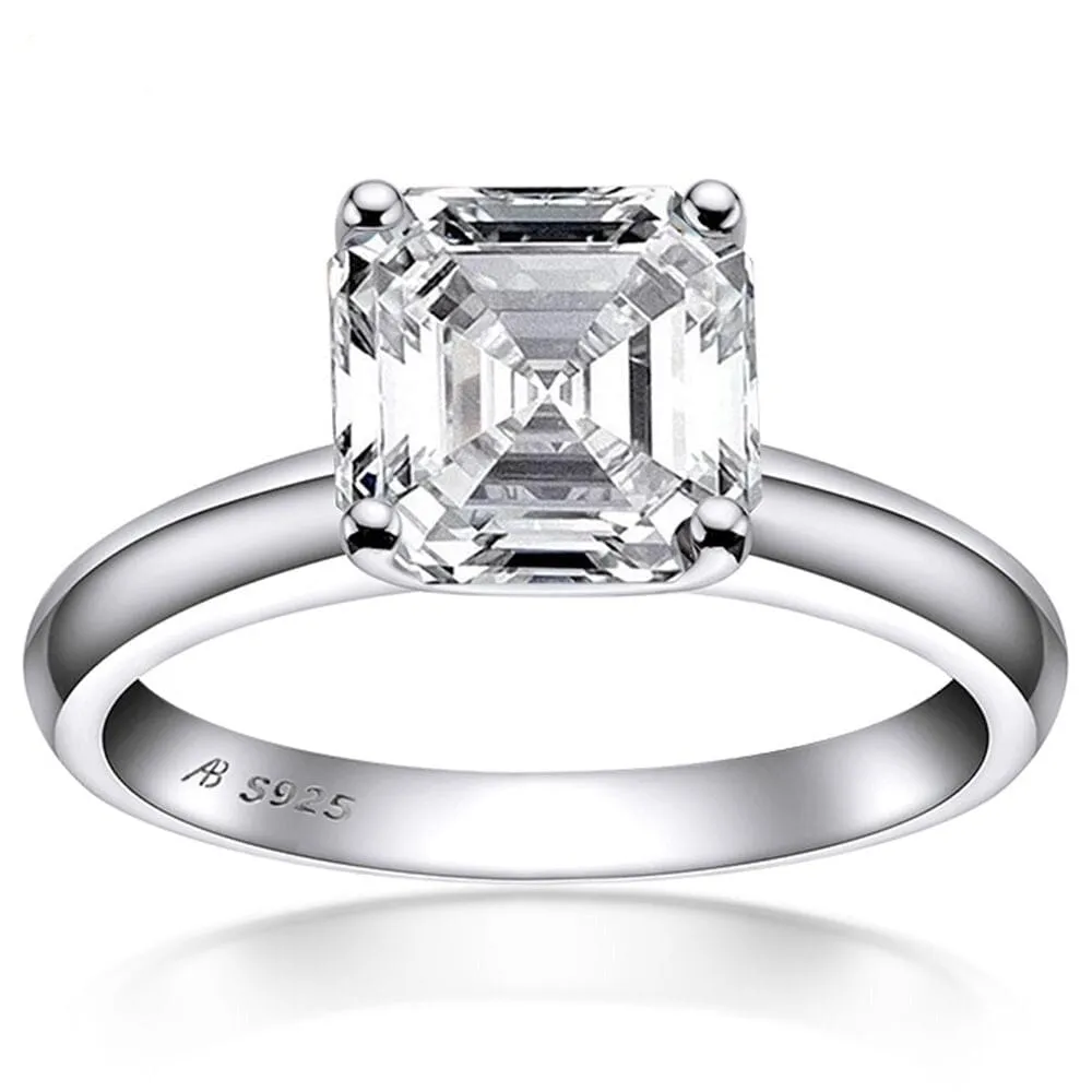 Asscher Cut Created Diamond Ring - 925 Sterling Silver