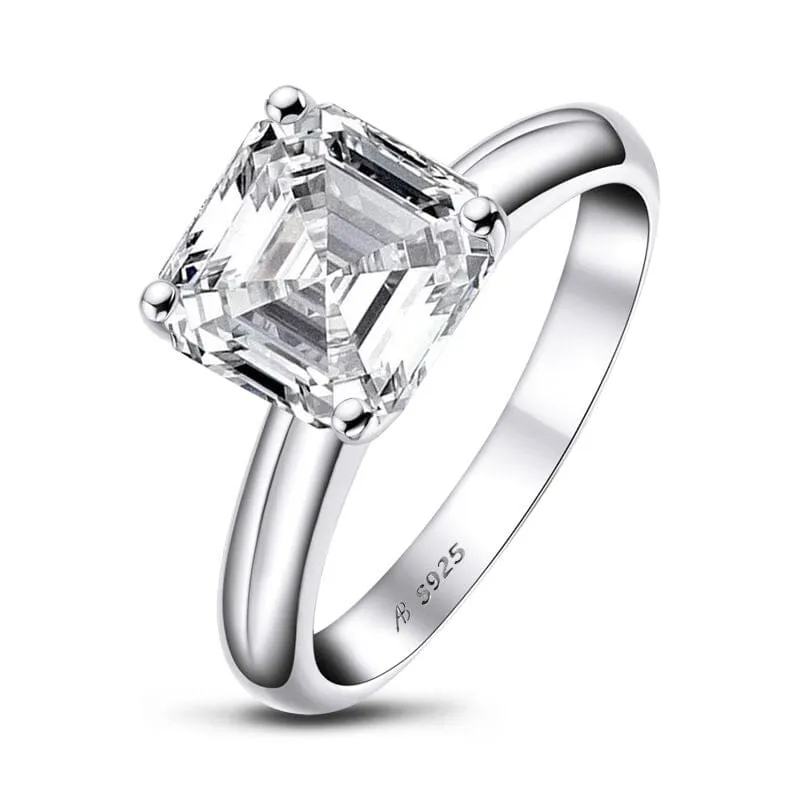 Asscher Cut Created Diamond Ring - 925 Sterling Silver