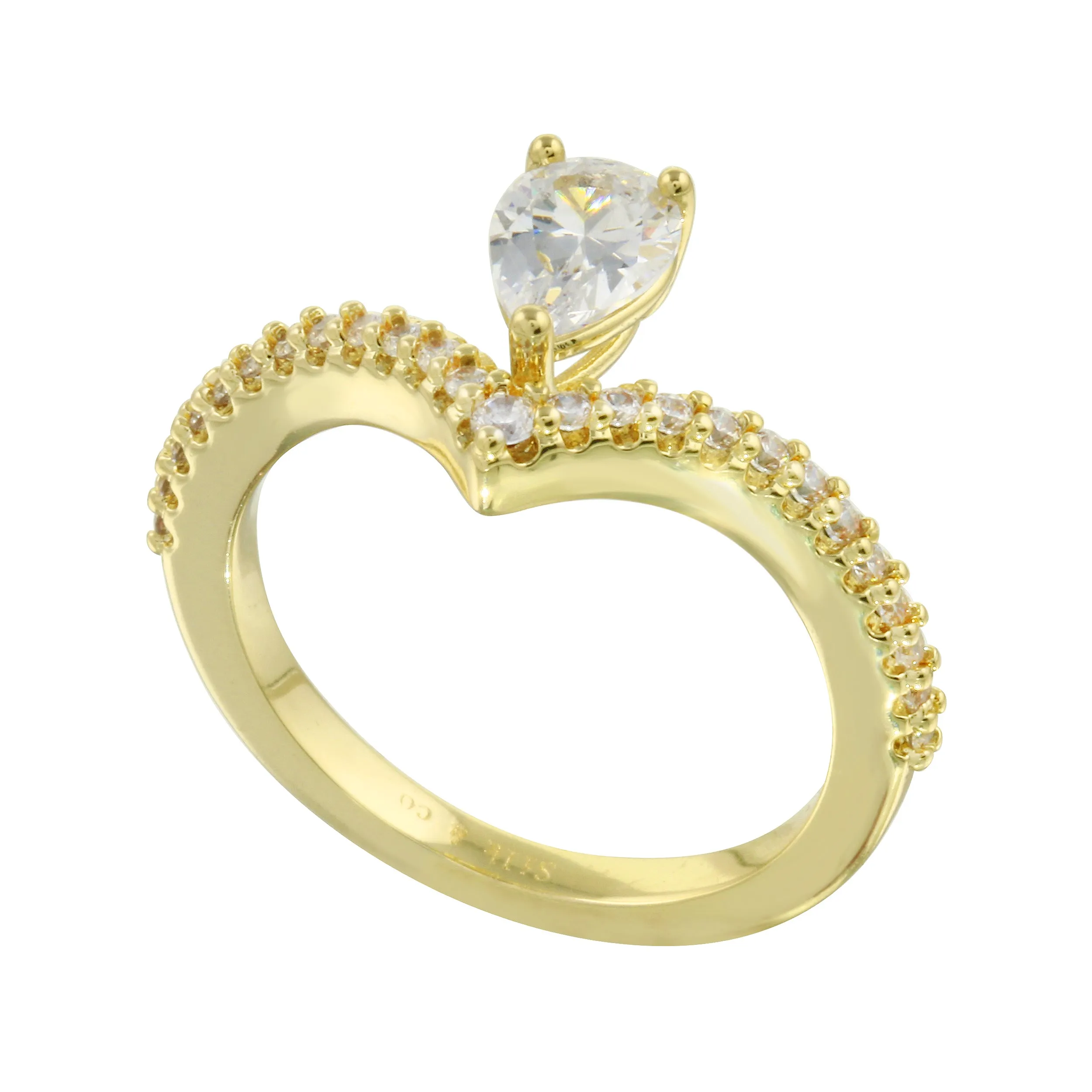 Asymmetrical Pear and Diamond Pavé V Engagement Ring