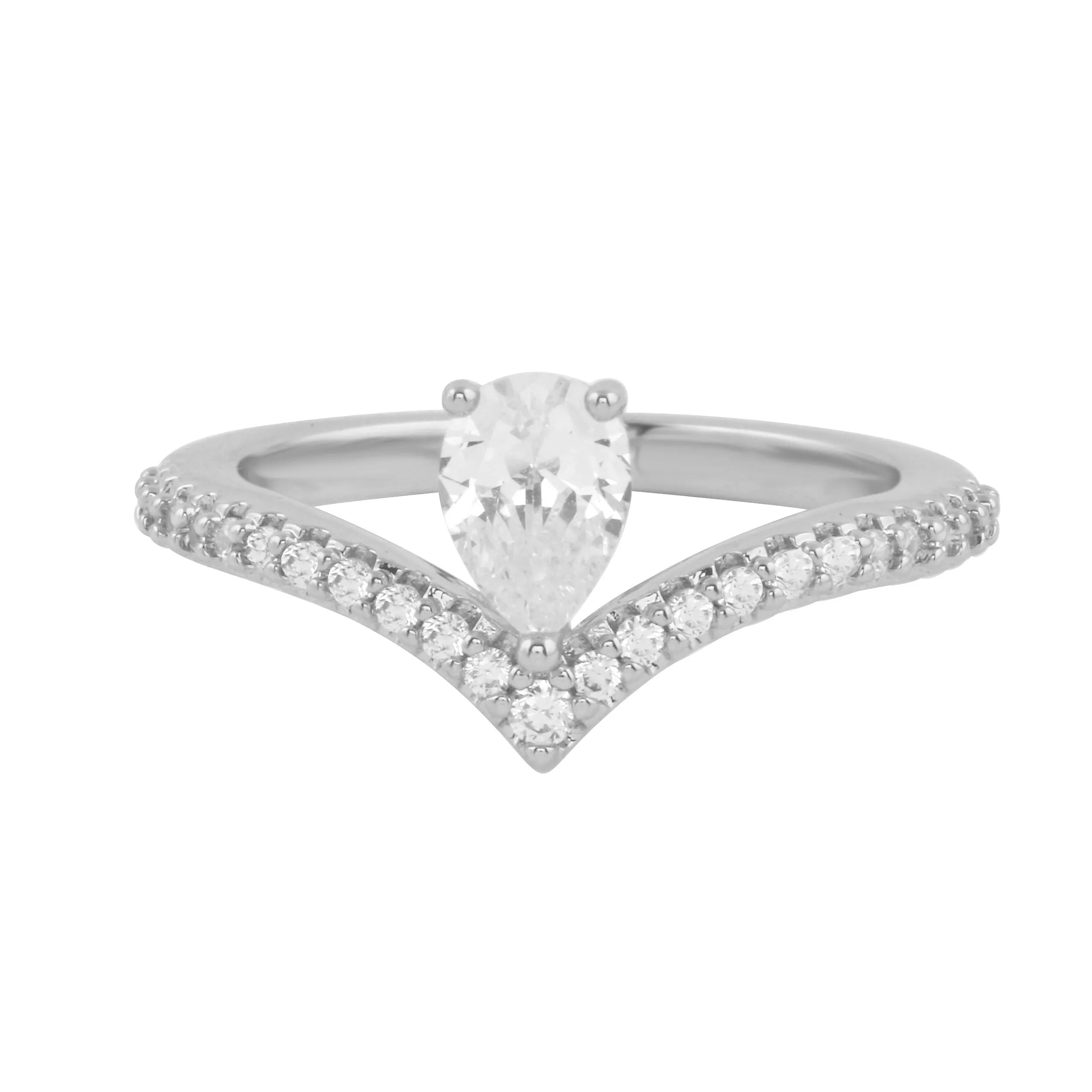 Asymmetrical Pear and Diamond Pavé V Engagement Ring