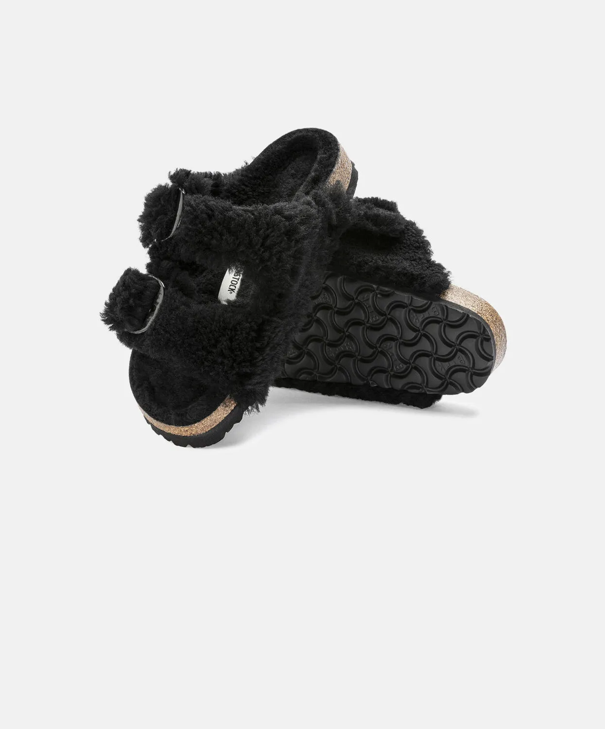 Birkenstock Arizona Big Buckle Teddy Shearling Black Sandals