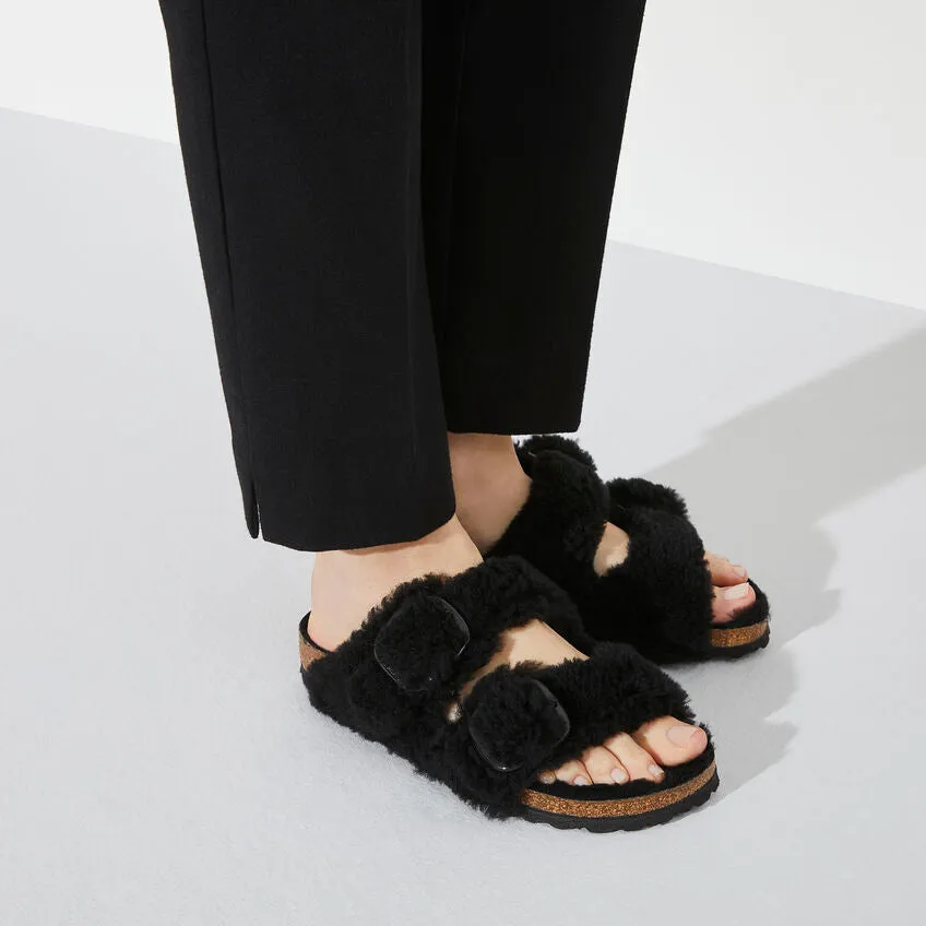 Birkenstock Arizona Big Buckle Teddy Shearling Black Sandals