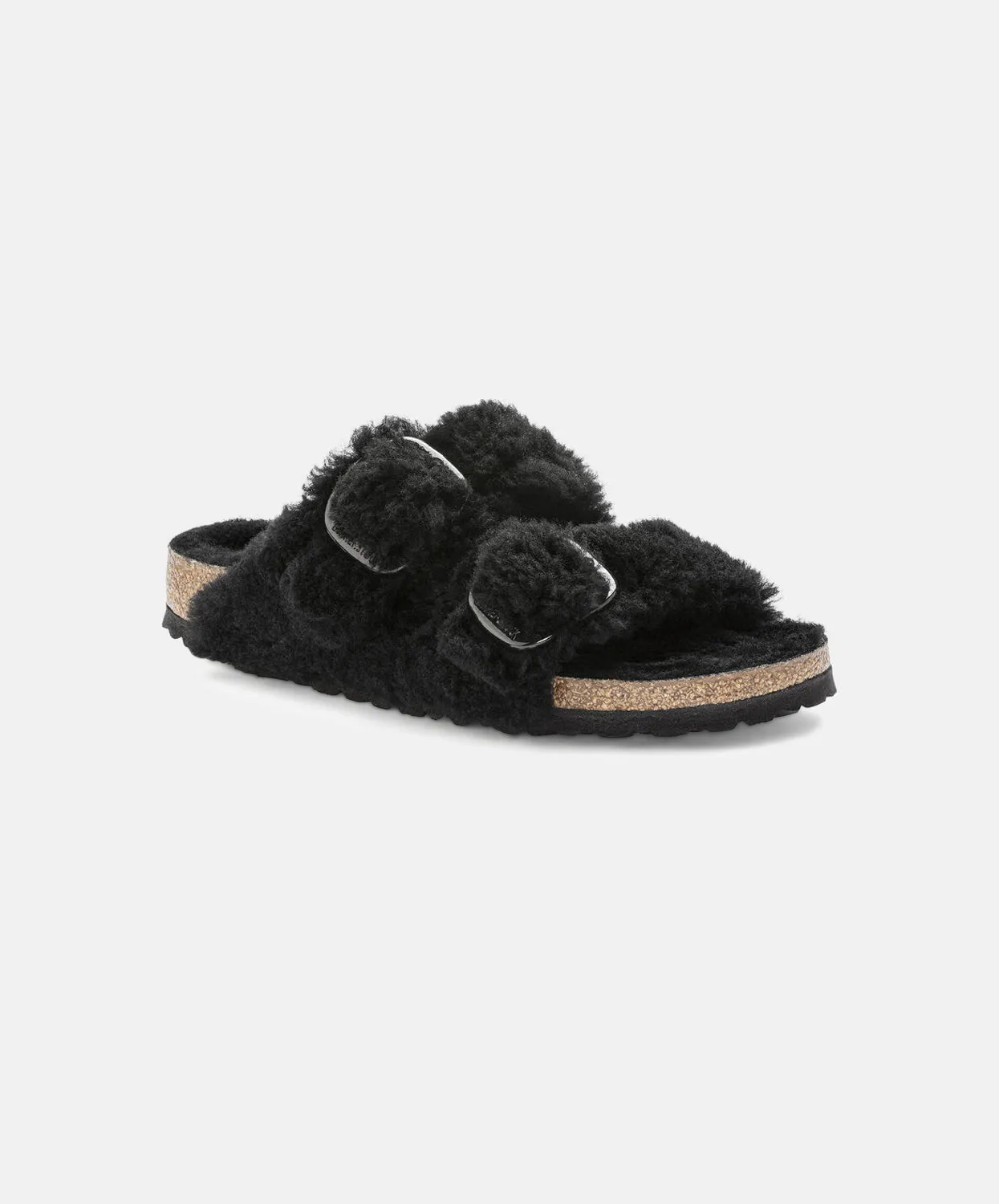 Birkenstock Arizona Big Buckle Teddy Shearling Black Sandals