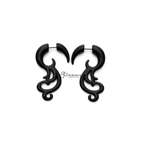 Black Acrylic Tribal Floral Fake Ear Expander Tapers